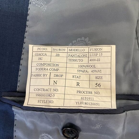 Bartorelli Napoli Blue Wool Notch Lapel Two Button Blazer Jacket 56R - Picture 11 of 15